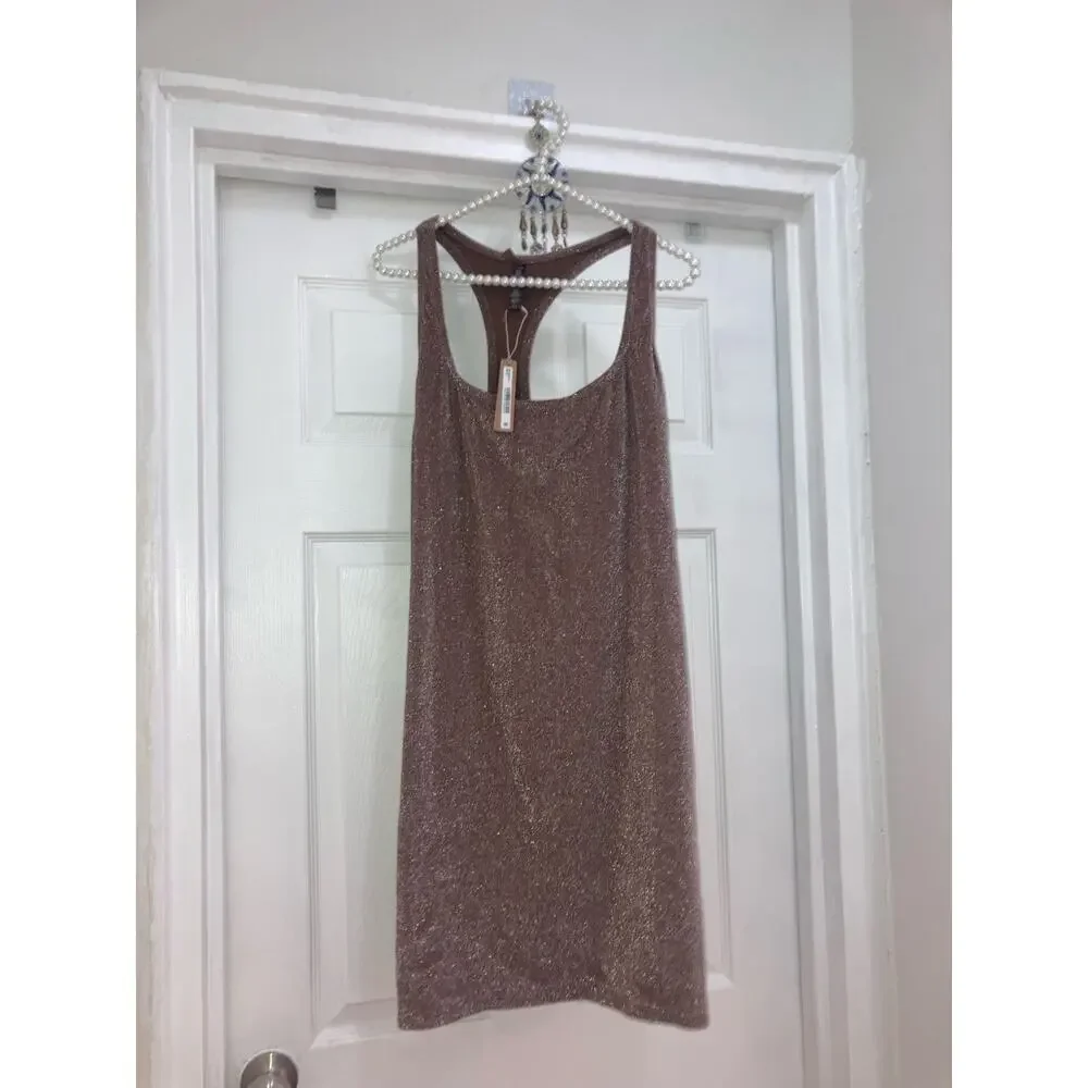 SKIMS Size 4X Glitter Swim Cover up Beach Pool Metallic Dress Jasper Brown New